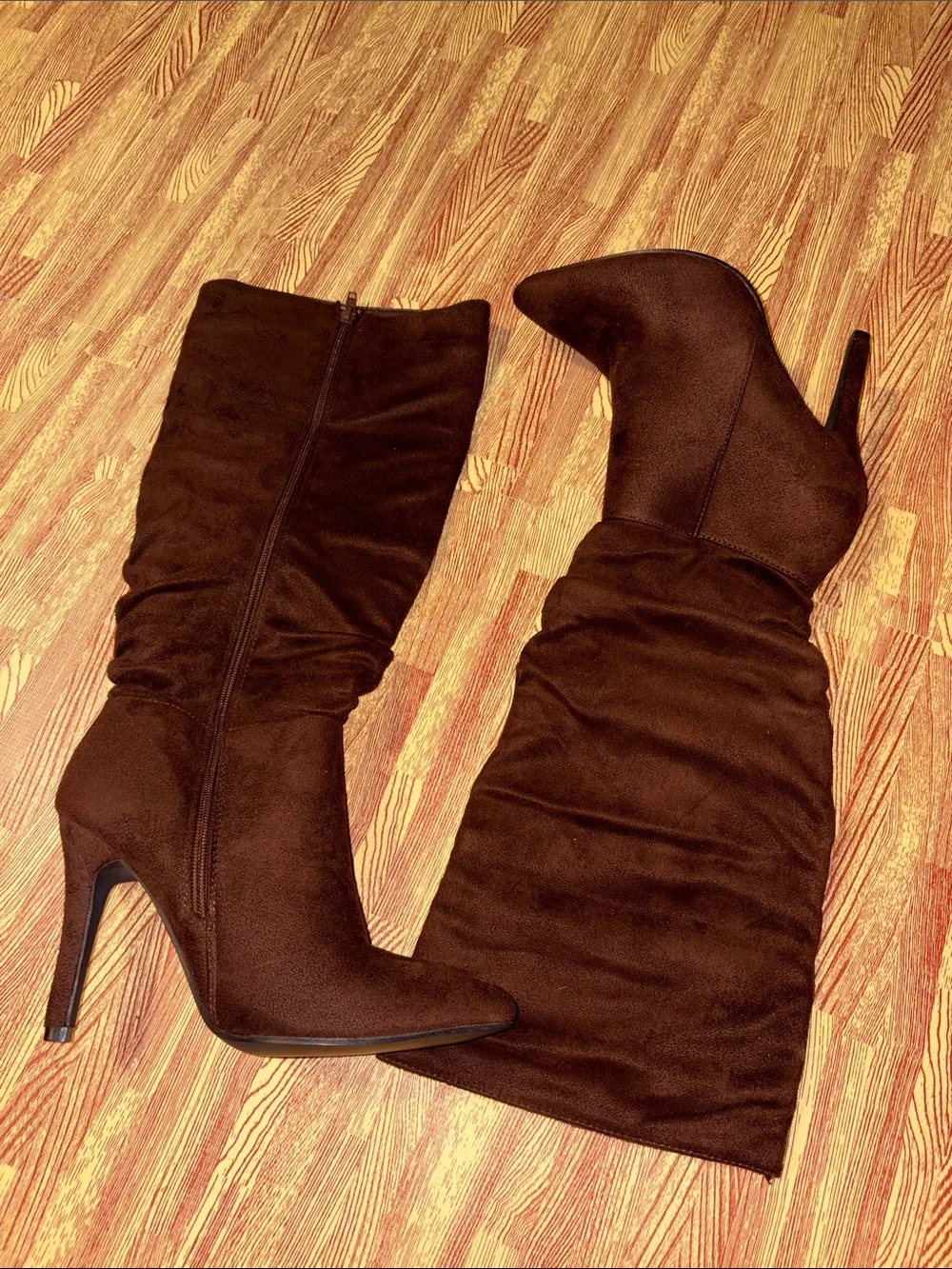 Women's Brown Suede-Look Knee-High Stiletto Boots